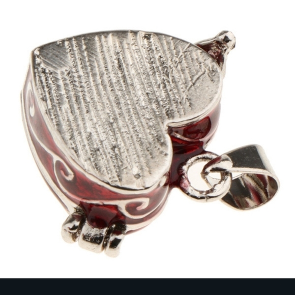 2 Cremation Keepsakes Red Enamel Heart Egg Locket Pendants Red Silver-tone - Picture 8 of 13